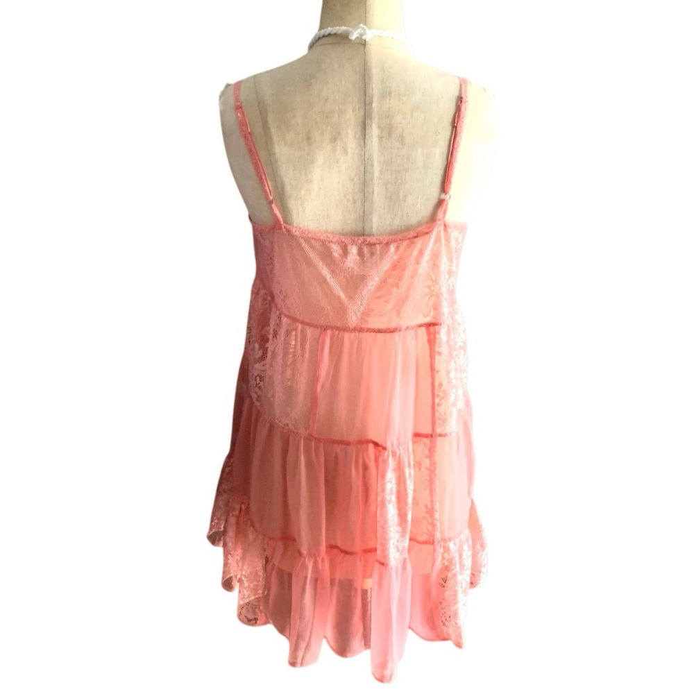 Free People Intimately tiered chiffon and lace pink babydoll slip dress- XS - Picture 5 of 11